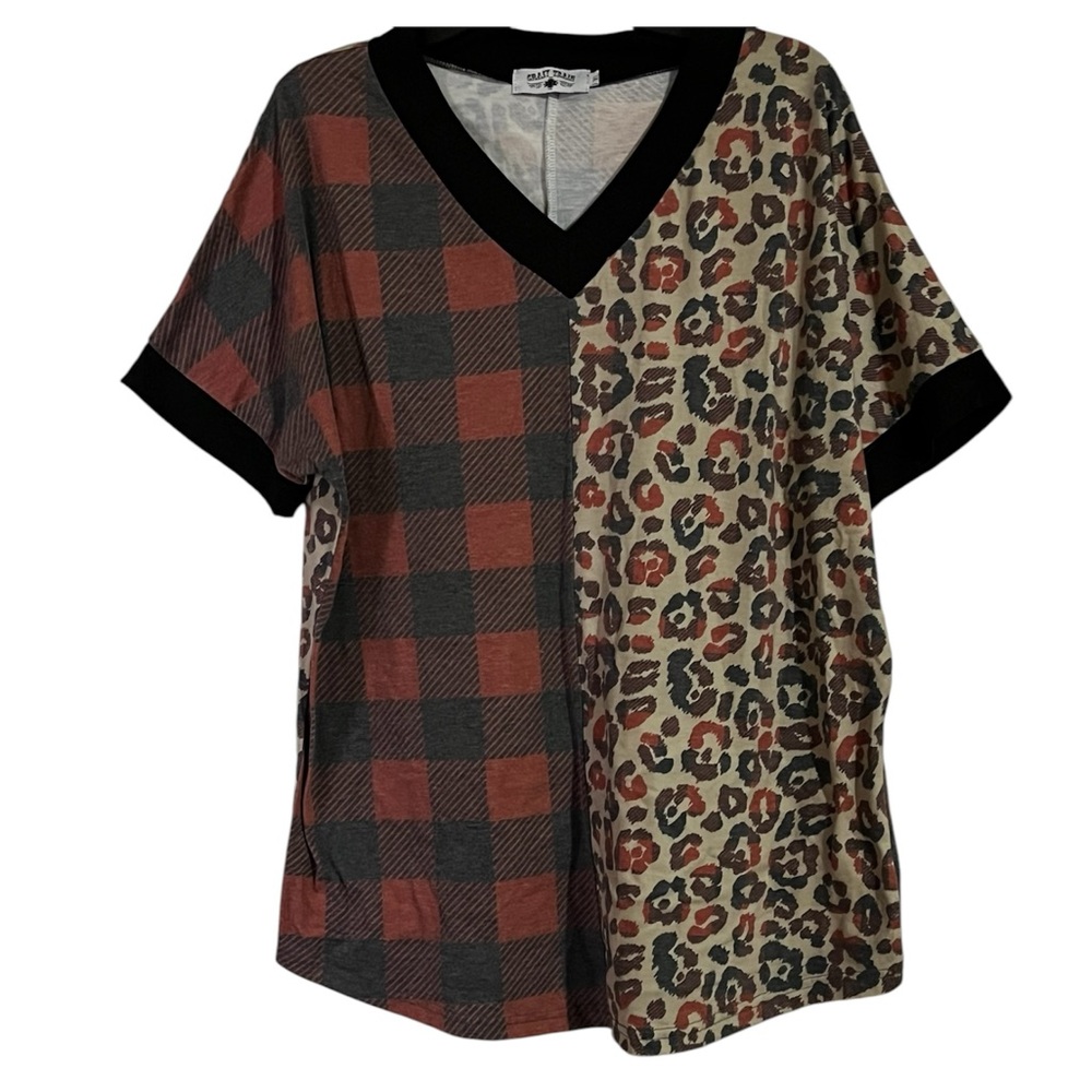 Crazy Train•Plaid | Leopard Print Red & Black Tee